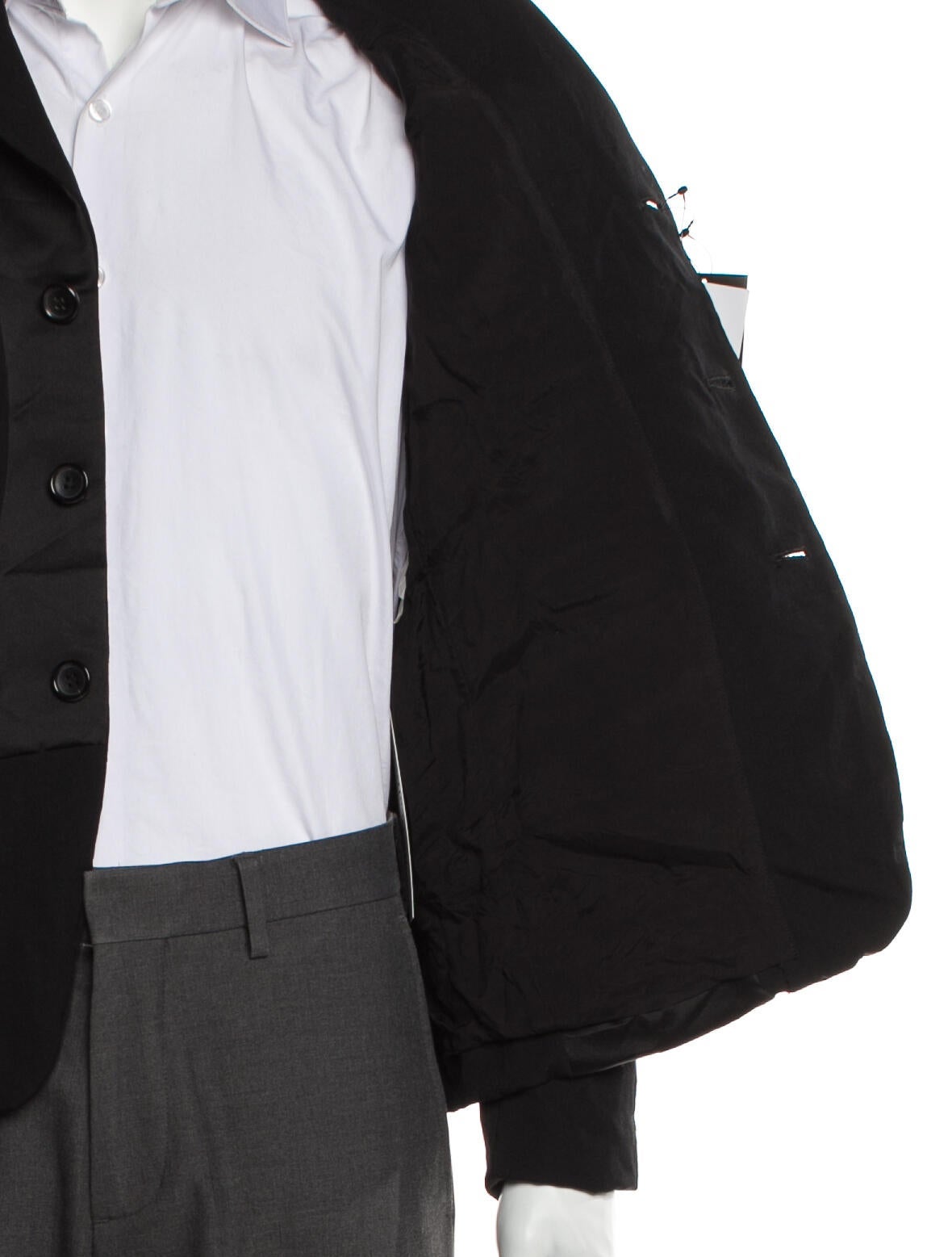 BLACK Comme des Garçons Wool Colorblock Pattern Peacoat